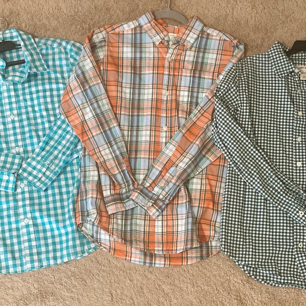LOT of 3 Long Sleeve Oxford Shirt BUTTON FRONT CHEROKEE PLACE OLD NAVY LARGE, XL